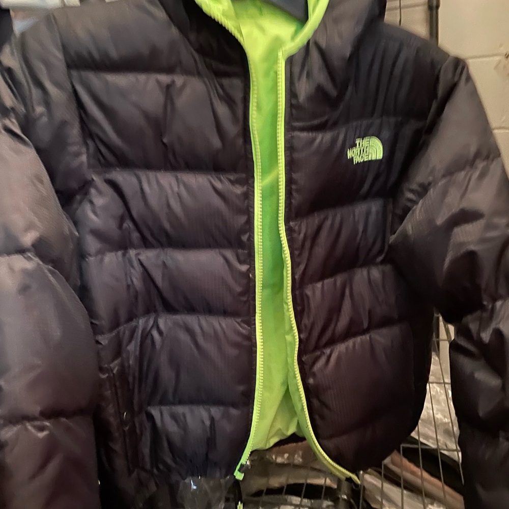 The North Face Kids Puffer Jacket in Black and Neon Green